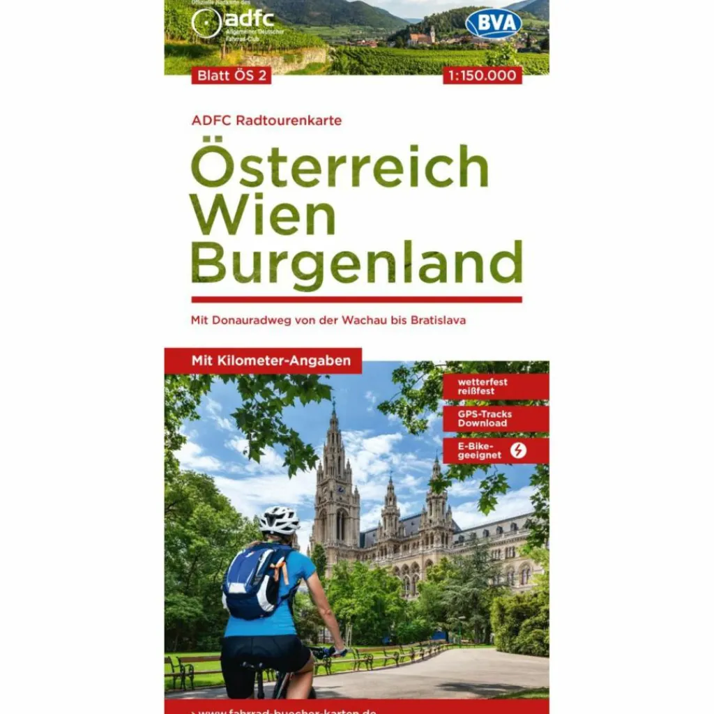Fahrradkarten|Fahrradkarten*ADFC-RADTOURENKARTE ÖS2 ÖSTERREICH WIEN BURGENLAND 1:150:000 - Fahrradkarte