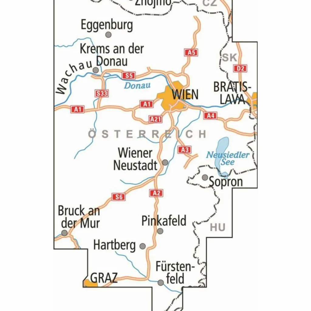 Fahrradkarten|Fahrradkarten*ADFC-RADTOURENKARTE ÖS2 ÖSTERREICH WIEN BURGENLAND 1:150:000 - Fahrradkarte