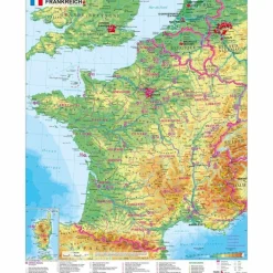 FRANKREICH PHYSISCH 1 : 1.500 000 - Poster^ Wandkarten Und Poster