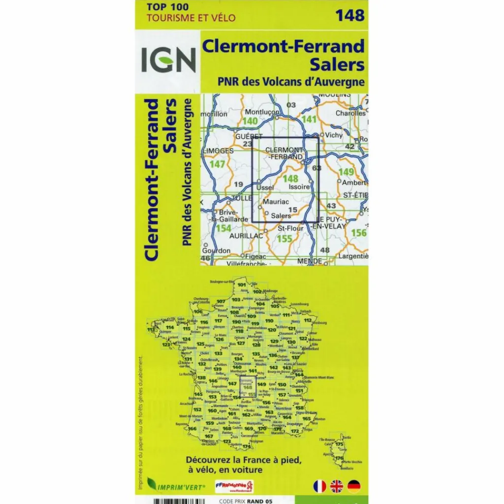 Straßenkarten|Straßenkarten*IGN 148 CLERMONT-FERRAND SALERS 1:100 000 - Karte