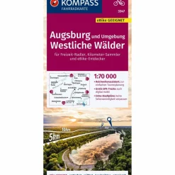 KOMPASS FAHRRADKARTE 3347 AUGSBURG UND UMGEBUNG^ Fahrradkarten|Fahrradkarten