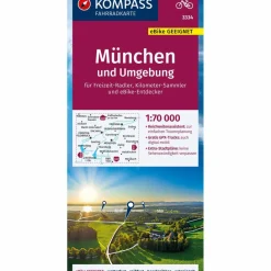 KOMPASS FAHRRADKARTE 3334 MÜNCHEN UND UMGEBUNG, 1:70000^ Fahrradkarten|Fahrradkarten