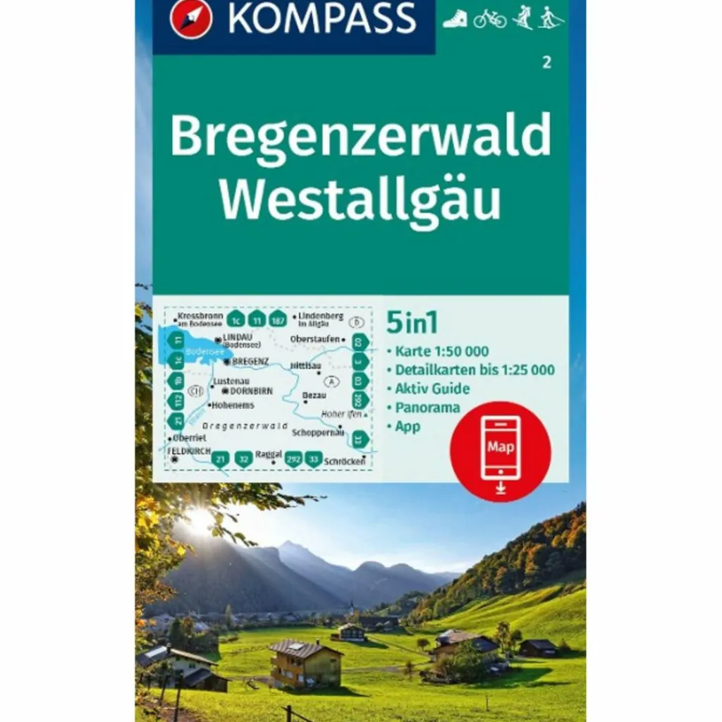 Wanderkarten Und Winterkarten|Wanderkarten Und Winterkarten*KOMPASS WANDERKARTE 2 BREGENZERWALD, WESTALLGÄU 1:50.000
