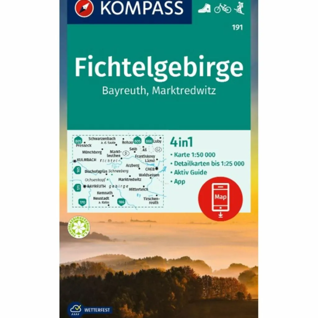 KOMPASS WANDERKARTE 191 FICHTELGEBIRGE, BAYREUTH^ Wanderkarten Und Winterkarten|Wanderkarten Und Winterkarten