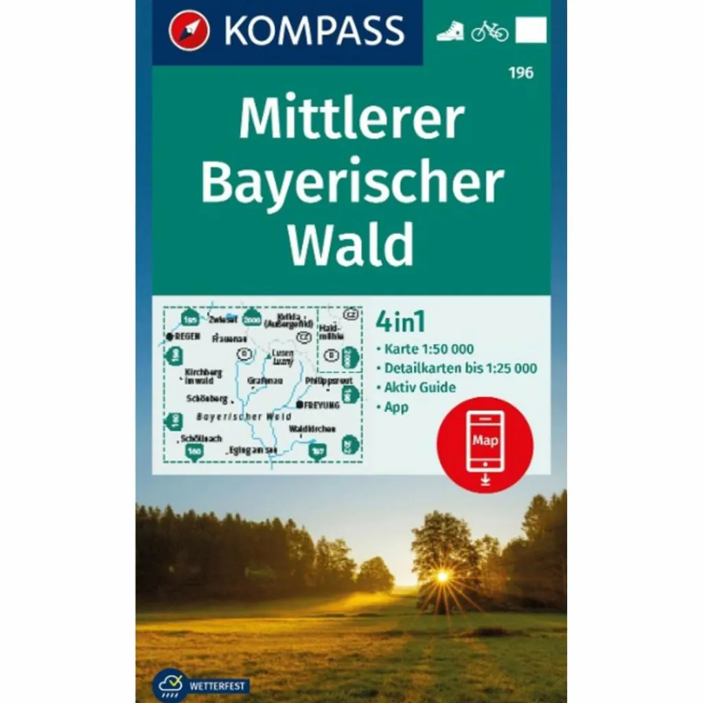 Wanderkarten Und Winterkarten|Wanderkarten Und Winterkarten*KOMPASS WANDERKARTE 196 MITTLERER BAYERISCHER WALD 1:50.000