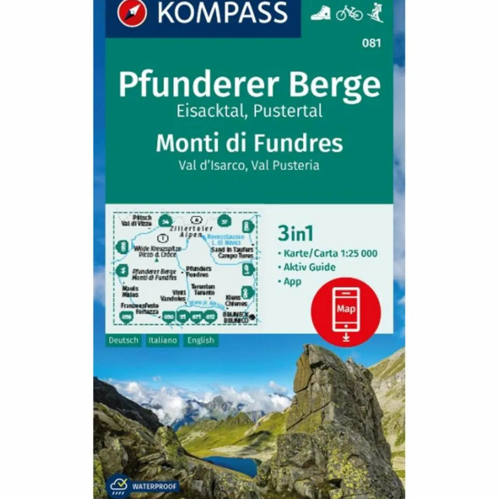 KOMPASS WANDERKARTE 081 PFUNDERER BERGE 1:25.000^ Wanderkarten Und Winterkarten|Wanderkarten Und Winterkarten
