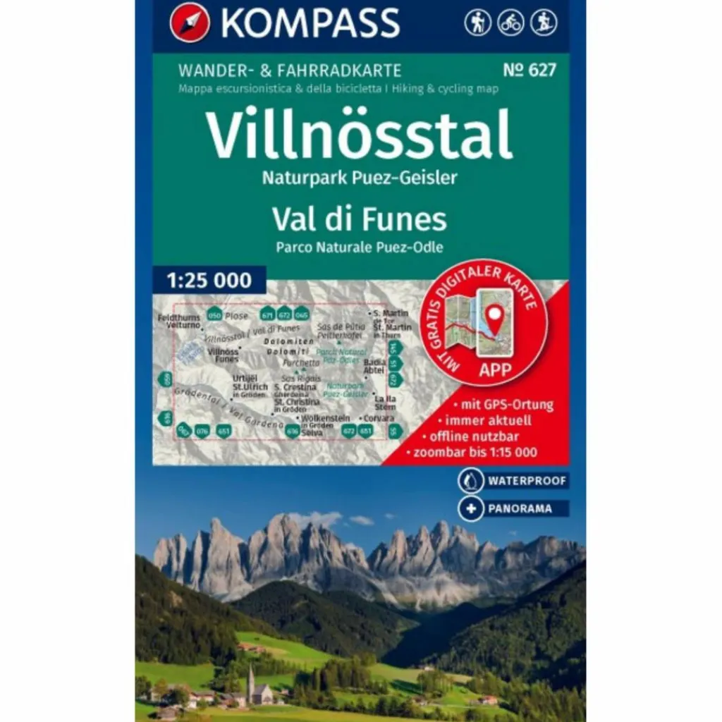 KOMPASS WANDERKARTE 627 VILLNÖSSTAL / VAL DI FUNES^ Wanderkarten Und Winterkarten|Wanderkarten Und Winterkarten