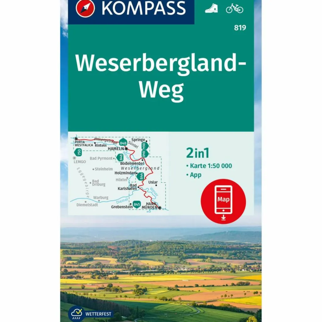 KOMPASS WANDERKARTE 819 WESERBERGLAND-WEG 1:50.000^ Wanderkarten Und Winterkarten|Wanderkarten Und Winterkarten