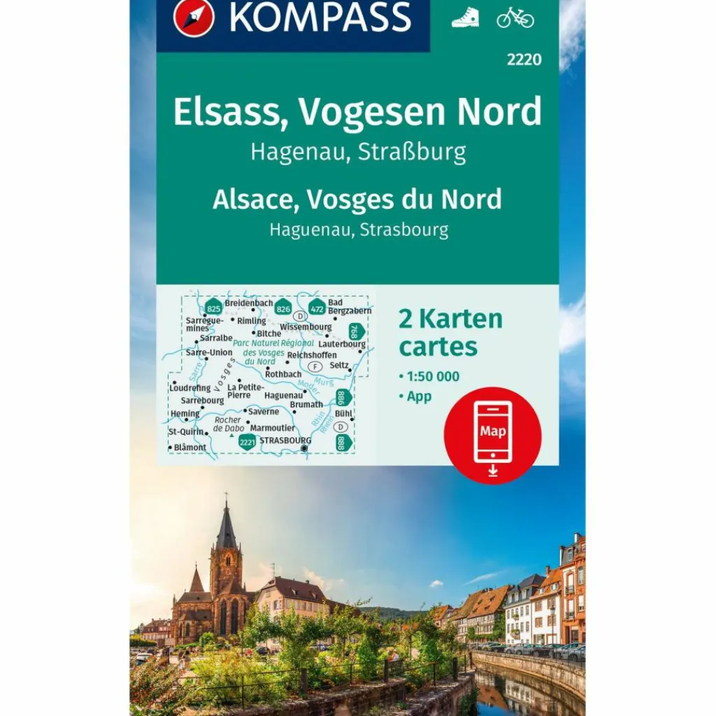 KOMPASS WANDERKARTEN-SET 2220 ELSASS, VOGESEN NORD, HAGENAU^ Wanderkarten Und Winterkarten|Wanderkarten Und Winterkarten