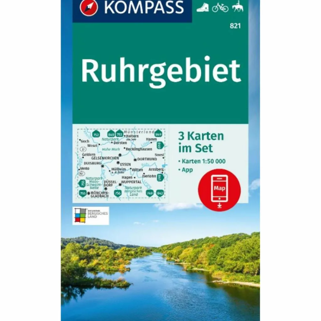 Wanderkarten Und Winterkarten|Wanderkarten Und Winterkarten*KOMPASS WANDERKARTEN-SET 821 RUHRGEBIET (3 KARTEN) 1:50.000