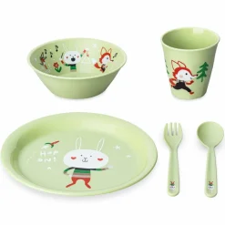 KOZIOL PLATE + BOWL + CUP + CUTLERY SET HOP ON AT HOME SET OF 4 - Campinggeschirr^ Campingtöpfe Und Campinggeschirr