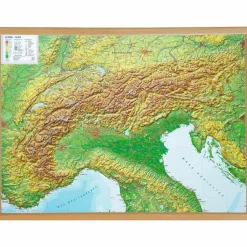 RELIEF ALPEN 1:1.2MIO MIT NATURHOLZRAHMEN - Wand Karte^ Wandkarten Und Poster