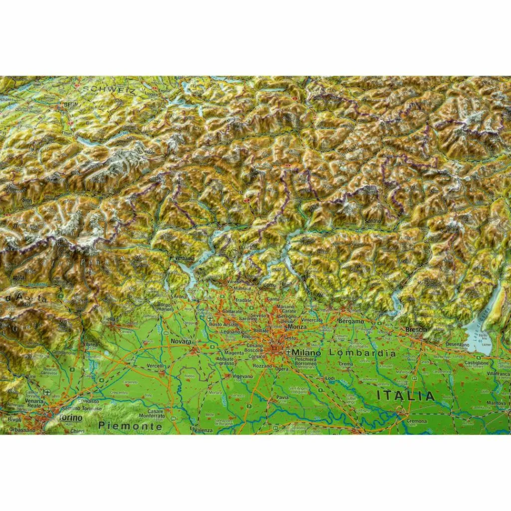 RELIEF ALPEN 1:1.2MIO MIT NATURHOLZRAHMEN - Wand Karte^ Wandkarten Und Poster