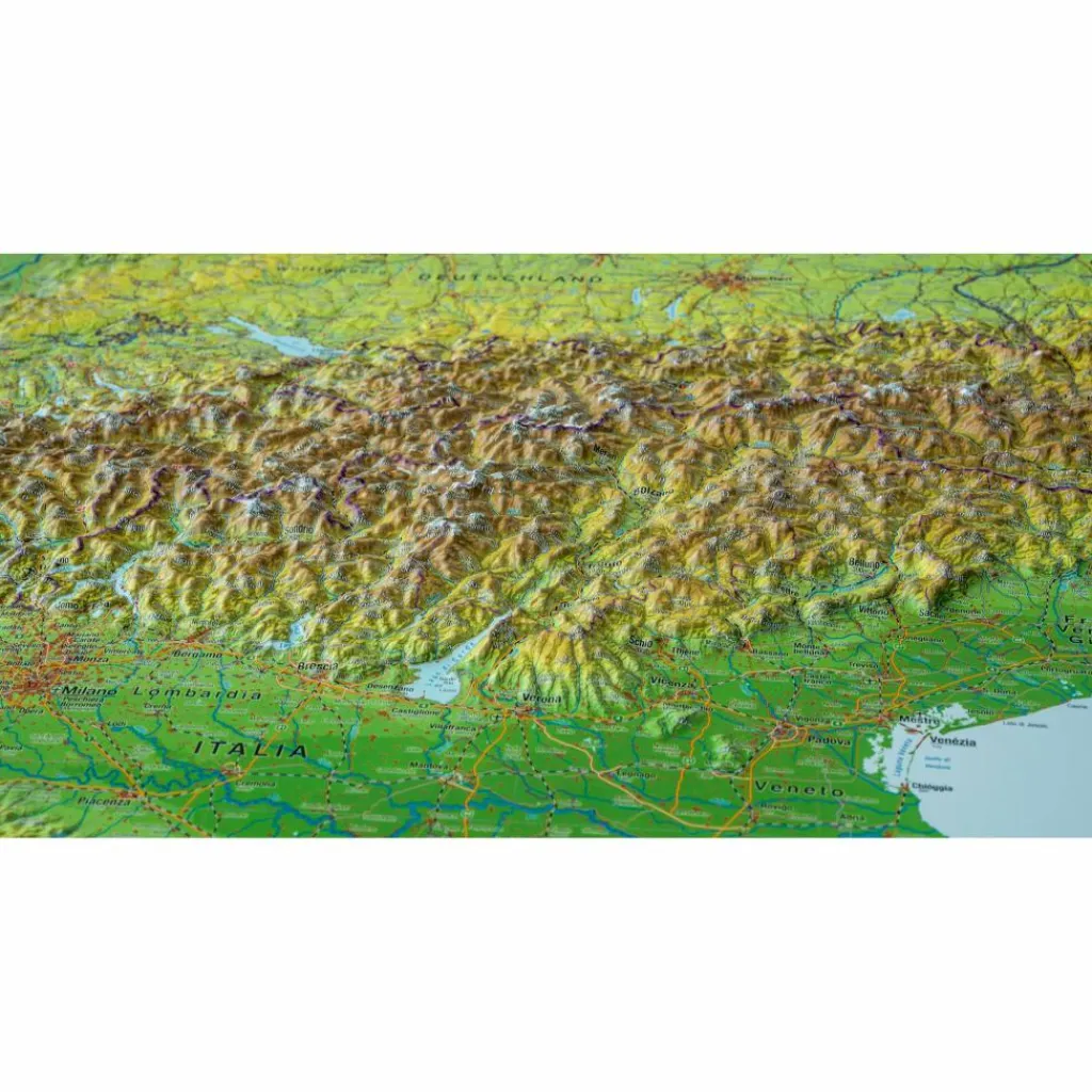 RELIEF ALPEN 1:1.2MIO MIT NATURHOLZRAHMEN - Wand Karte^ Wandkarten Und Poster