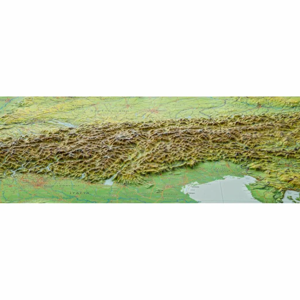 RELIEF ALPEN 1:1.2MIO MIT NATURHOLZRAHMEN - Wand Karte^ Wandkarten Und Poster