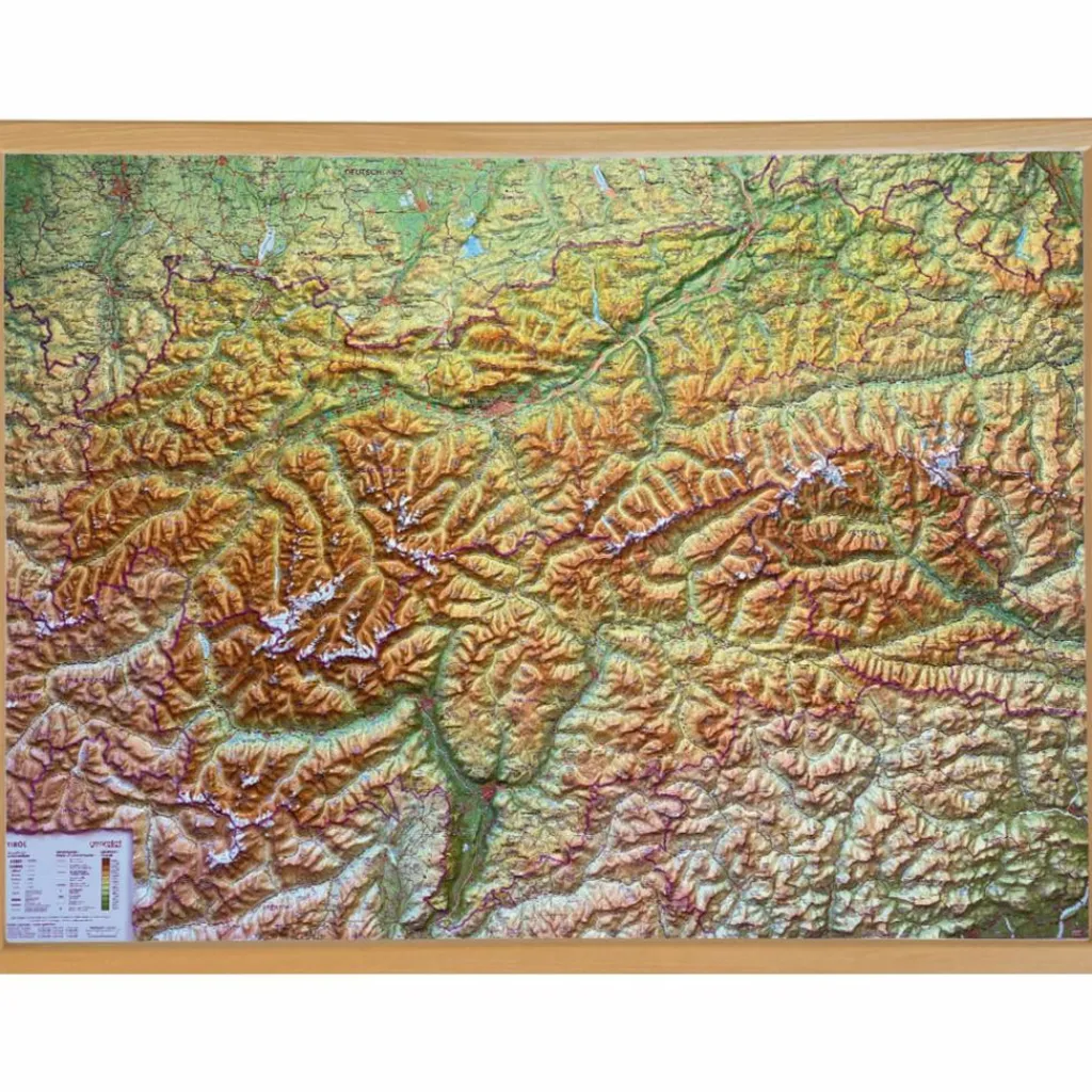 Wandkarten Und Poster*RELIEF TIROL 1:325.000 MIT NATURHOLZRAHMEN - Karte
