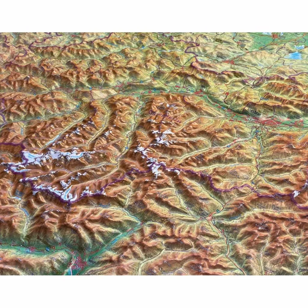 Wandkarten Und Poster*RELIEF TIROL 1:325.000 MIT NATURHOLZRAHMEN - Karte